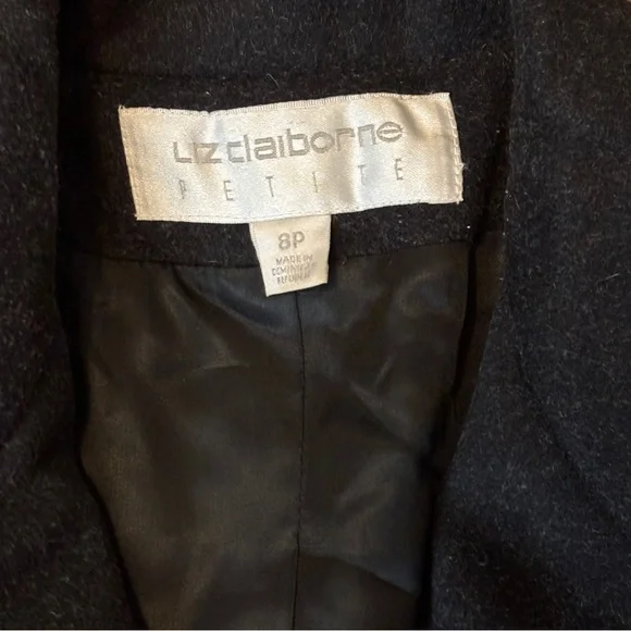 Women's Vintage Liz Claiborne Black 100% Wool Double-Breasted Long Overcoat - Picture 6 of 13